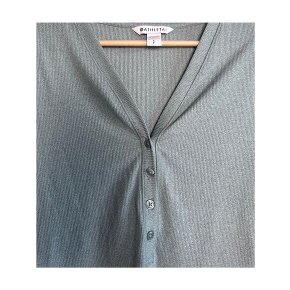 Athleta Small Petite Performance Long Sleeve Shirt V-Neck Button Thumbholes - Picture 2 of 5